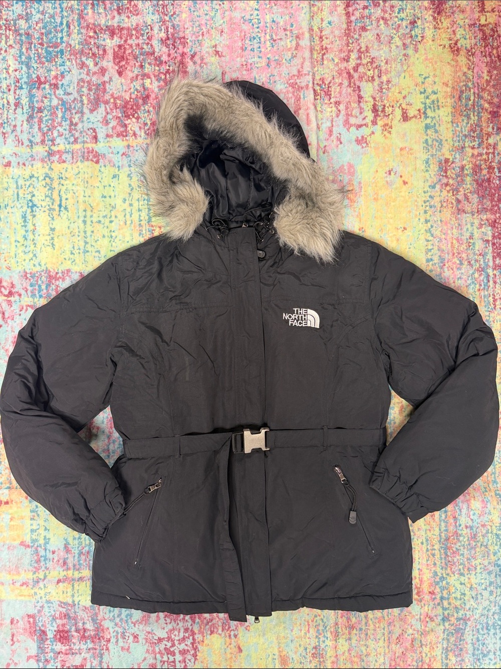 The North Face Black 800 Women's Hooded Puffer Jacket with Faux Fur Trim